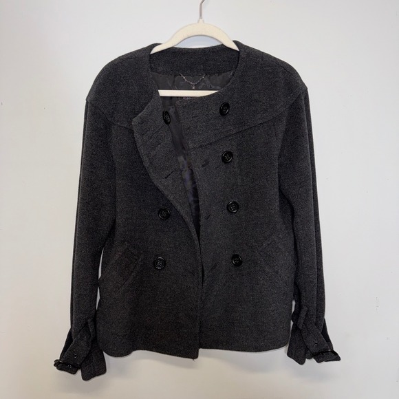 BCBGMAXAZRIA Y2K Women's Charcoal Wool Blend Double Breasted Cropped Jacket M - Picture 2 of 11